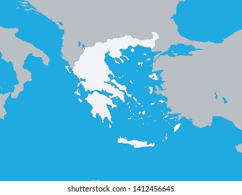 White Map of Greece with Surrounding Terrain