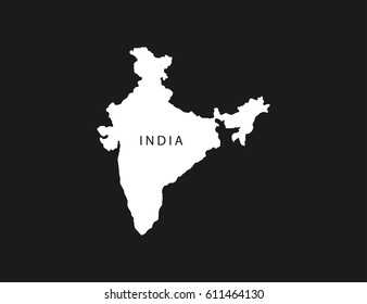 White map of India on black background.
