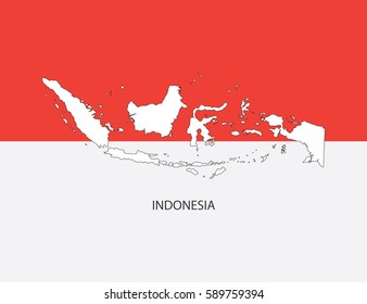 White map of Indonesia on red and white background