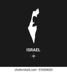 White map of Israel with wind rose on black background
