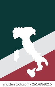White map of Italy with background colors of Italian flag.