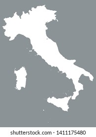 White Map of Italy on Gray Background