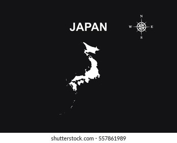 White map of Japan on black background