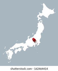 white map of Japan with red push pin