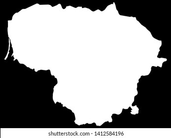 White Map of Lithuania on Black Background