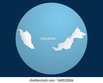 White map of Malaysia in blue circle on dark blue background