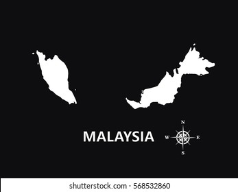 White map of Malaysia on black background