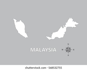 White map of Malaysia on gray background