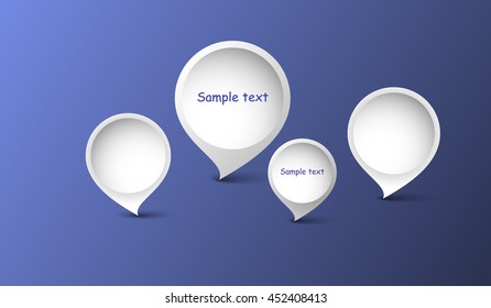 White map markers on the blue background. Vector illustration