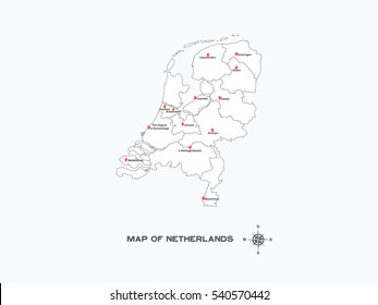 White map of Netherlands with outlines