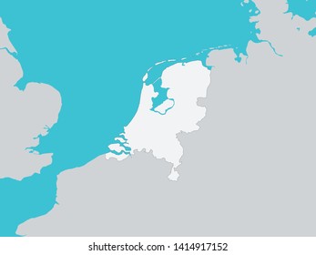 White Map of The Netherlands with Surrounding Terrain
