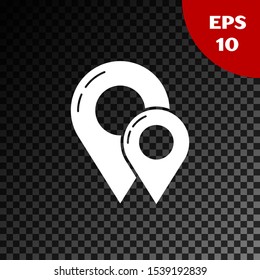 White Map pin icon isolated on transparent dark background. Navigation, pointer, location, map, gps, direction, place, compass, contact, search concept.  Vector Illustration