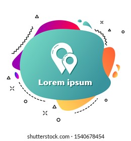 White Map pin icon isolated on white background. Navigation, pointer, location, map, gps, direction, place, compass, contact, search concept. Abstract banner with liquid shapes. Vector Illustration