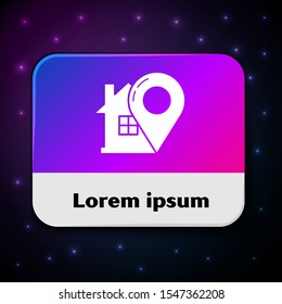 White Map pointer with house icon isolated on black background. Home location marker symbol. Rectangle color button. Vector Illustration