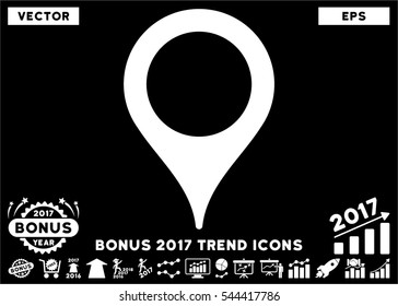 White Map Pointer pictogram with bonus 2017 trend symbols. Vector illustration style is flat iconic symbols, black background.