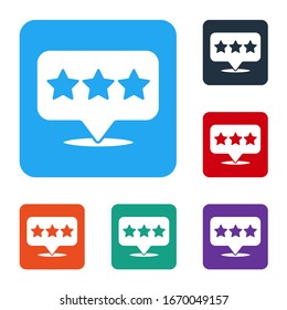 White Map pointer with star icon isolated on white background. Star favorite pin map icon. Map markers. Set icons in color square buttons. Vector Illustration