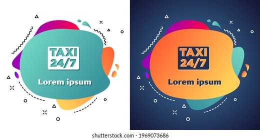 White Map pointer with taxi icon isolated on white and blue background. Location symbol. Abstract banner with liquid shapes. Vector