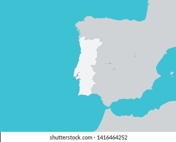 White Map of Portugal with Surrounding Terrain