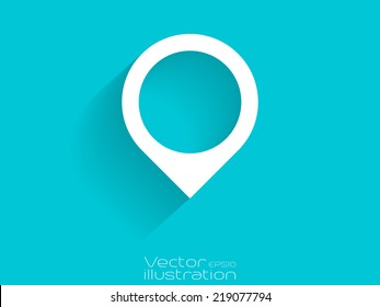 White map position icon on blue background