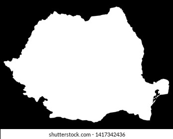 White Map of Romania on Black Background