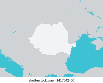 White Map of Romania with Surrounding Terrain
