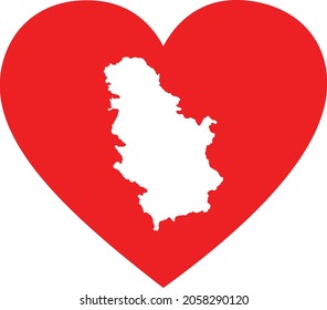 White map of Serbia inside red heart shape