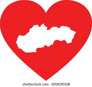 Weiße Karte der Slowakei in roter Herzform