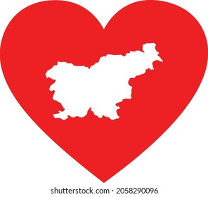 White map of Slovenia inside red heart shape