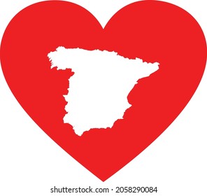 White map of Spain inside red heart shape