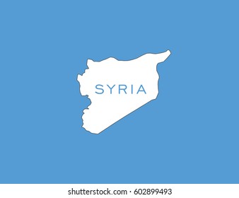 White map of Syria on blue background.