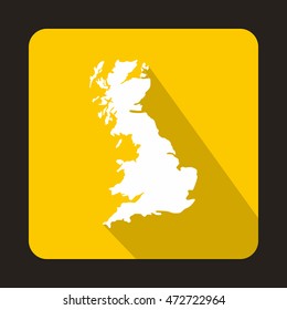 White map of United Kingdom icon in flat style on a yellow background