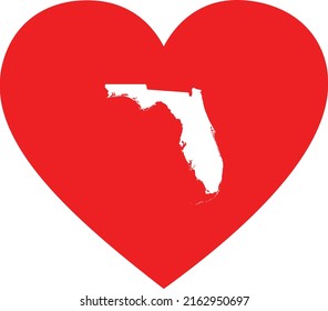 White Map of US federal state of Florida inside red heart shape