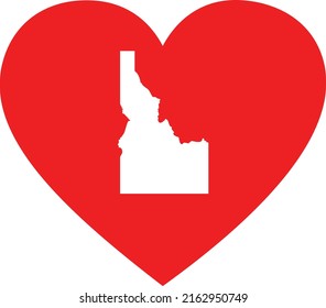 White Map of US federal state of Idaho inside red heart shape