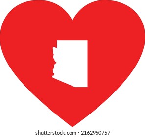 White Map of US federal state of Arizona inside red heart shape