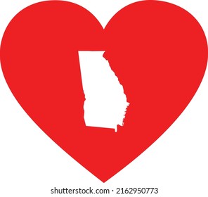 White Map of US federal state of Georgia inside red heart shape
