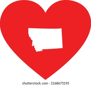 White Map of US federal state of Montana inside red heart shape