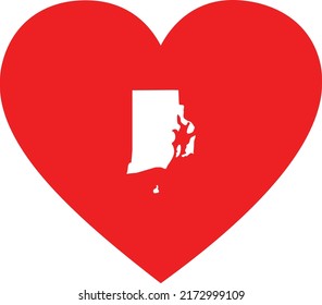 White Map of US federal state of Rhode Island inside red heart shape