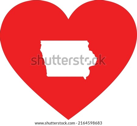 White Map of US federal state of Iowa inside red heart shape