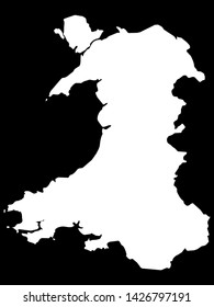 White Map of Wales on Black Background