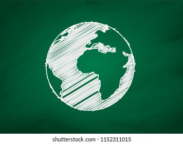 White map world drawing on chalkboard. Vector .
