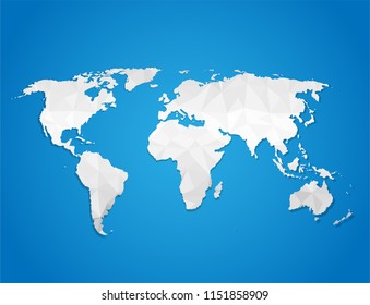 White map world Origami . blue background,Vector