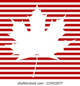 White maple leaf on a striped background. EPS10 vector illustration.