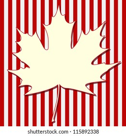 White maple leaf silhouette on a striped background. With space for text or image. EPS10 vector illustration.