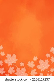 White maple leaves frame on orange background for decoration on Autumn season and Thanksgiving festival.