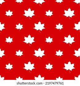 White maple leaves silhouette on a red background seamless pattern