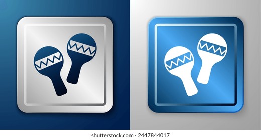 White Maracas icon isolated on blue and grey background. Music maracas instrument mexico. Silver and blue square button. Vector