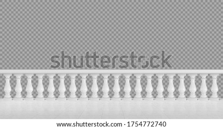 White marble balustrade on balcony, porch or terrace with tiled floor. Stone handrail in classic roman style isolated on transparent background. Vector realistic mockup with baroque railing Foto stock © 
