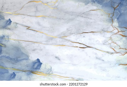 White Marble With Dark Blue Alcohol Ink Background  