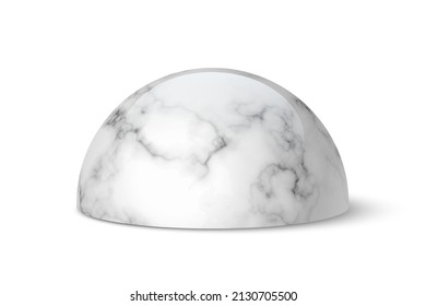 White marble dome, vector stone semi-sphere isolated on white background.