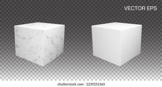 White marble podium with no background. Isolated 3d render of stone stage in vector. Black base for museum or gallery advertising design. Mockup template with stand object.